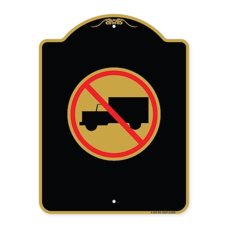 Designer Series Sign-No Truck Symbol, Black & Gold Aluminum Architectural Sign